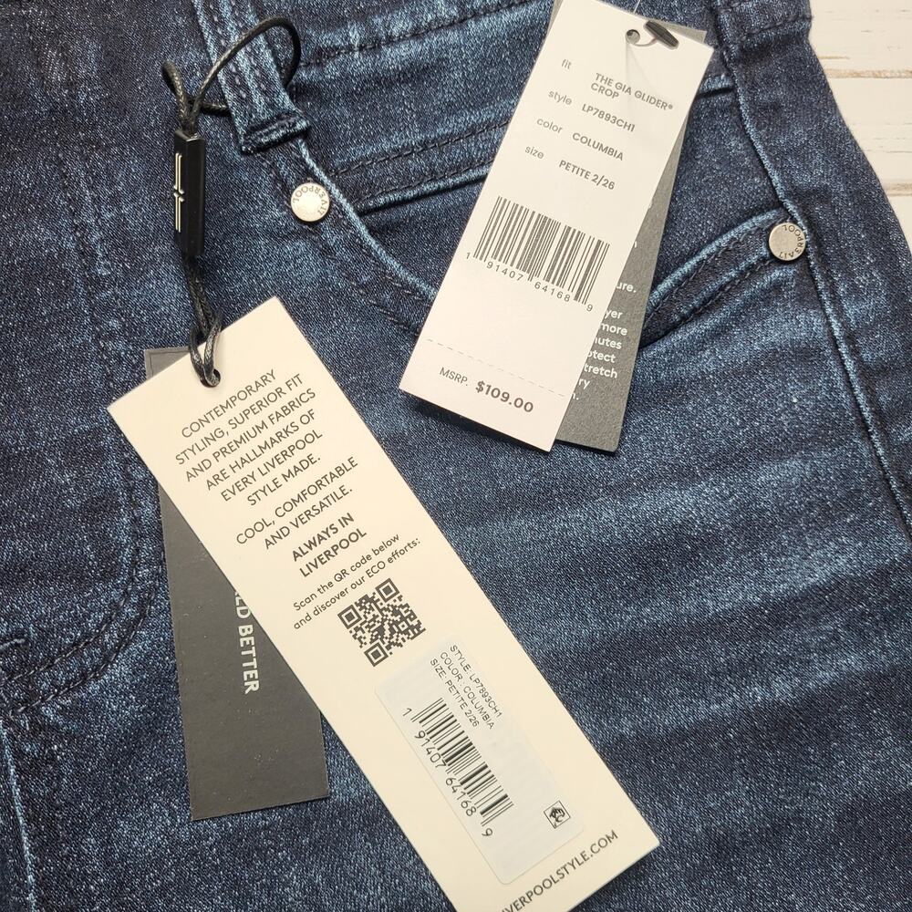 Liverpool Gia Glider Crop Jeans Pull On Split Raw Hem Flare Columbia Dark 26P - Picture 11 of 11